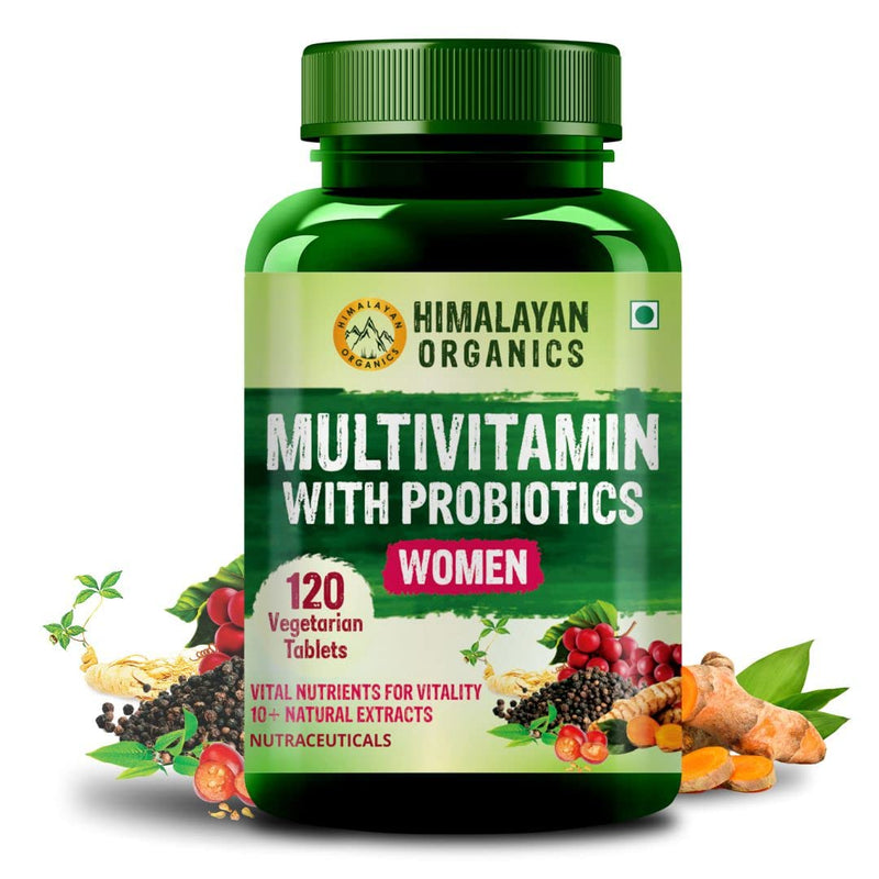 Himalayan Organics Multivitamin With Probiotics Supplement For Women With 60+ Essential Ingredients | Multiminerals For Immunity and Energy, Hair, Skin & Bone Support - 120 Veg Tablets