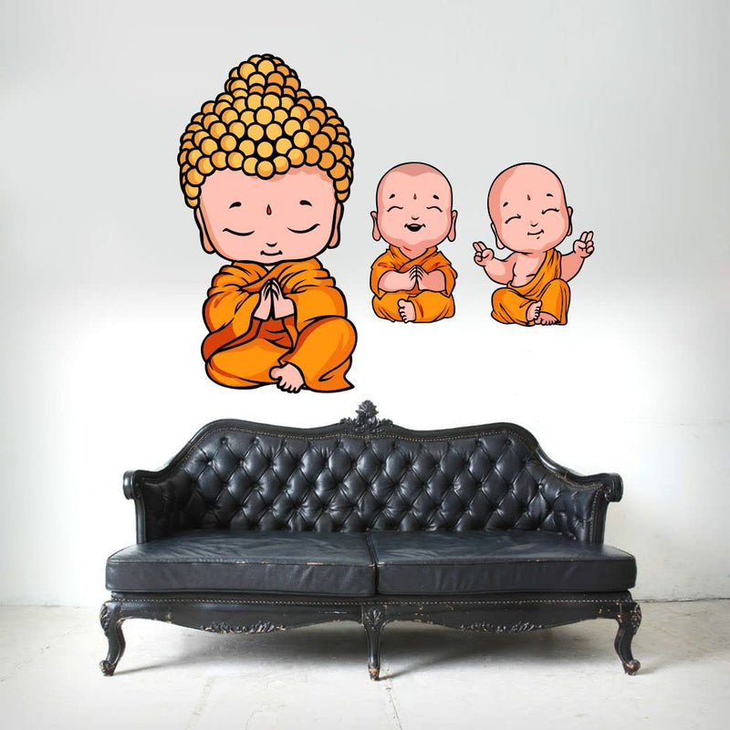 Delight Art Three Little Buddha Wall Sticker Size - (65 * 54) cm Model id - (DAMC00601L)