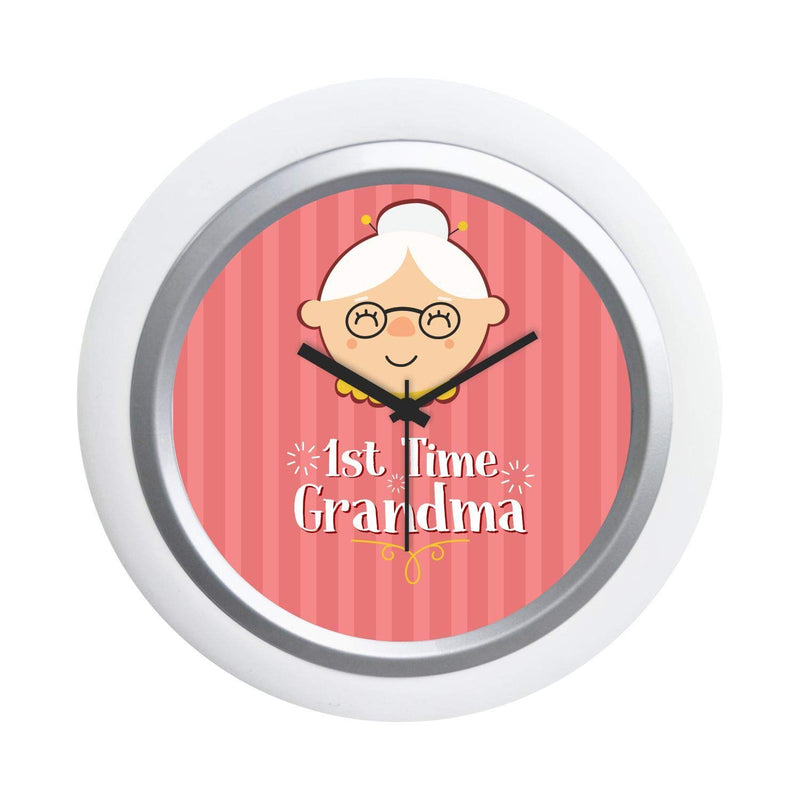 TheYaYaCafe Yaya Cafe New Grandmother 1st Time Grandma Desk Clock Canvas Home Decor - 6x6 inches, Round (White Frame, Unbreakable Flexiglass Cover, Analog)