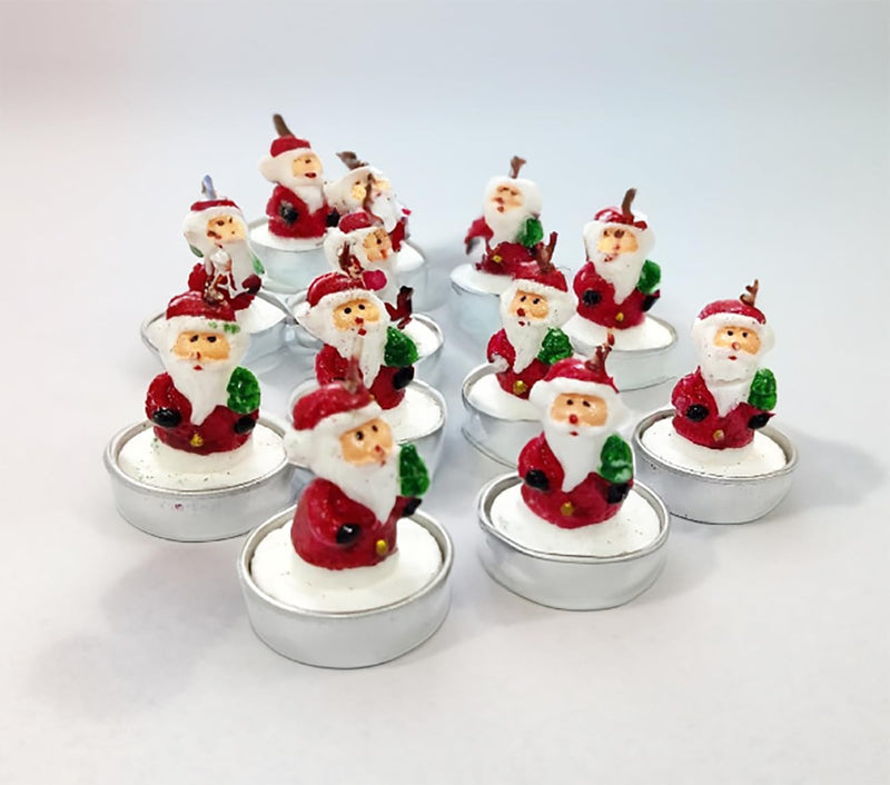 BITONA® 12 Piece Miniature Christmas Tea Light Candle Set Handmade Figures Santa Claus, for Christmas Home Decorations (12 Piece Box)