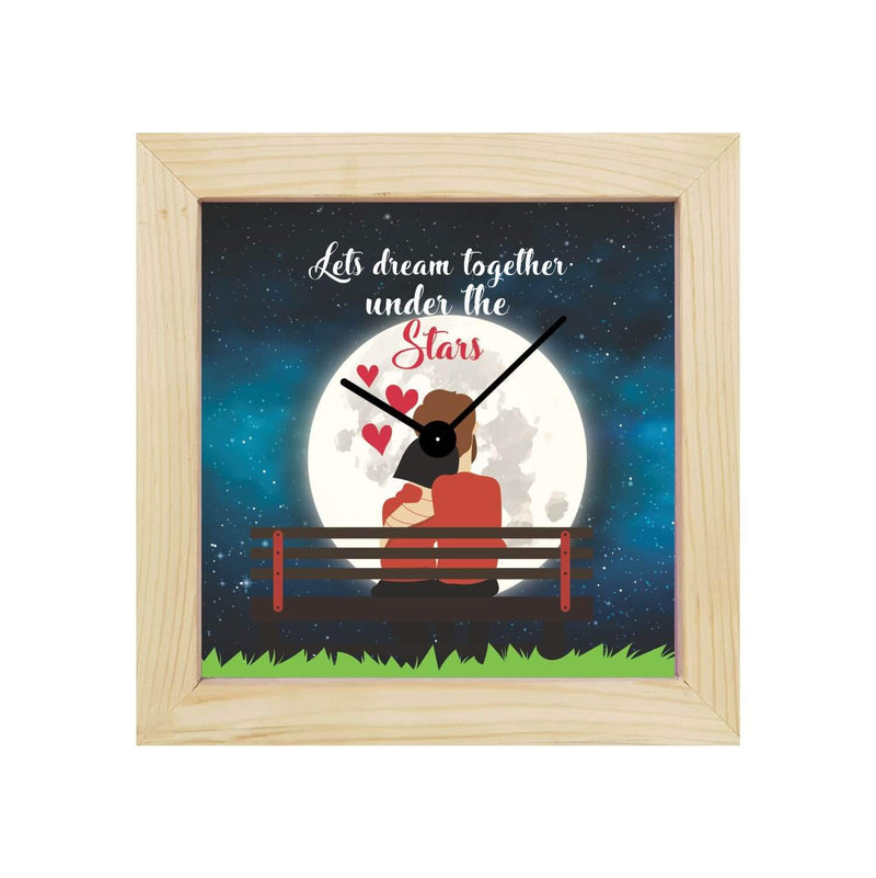 YaYa Cafe™ Valentine Gifts for Girlfriend Boyfriend Husband Wife Desk Clock Wooden Framed Lets Dream Together Under Stars- 6 x 6 Inches