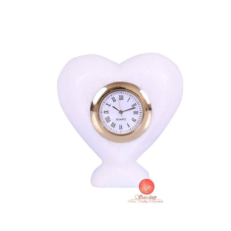 Poppins Heart Shape Dentist Desk Marble Table Clock for Decor and Paper Weight (White)