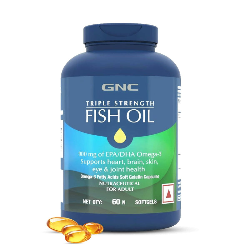 GNC 1500 MG Triple Strength Fish Oil Omega 3 Capsules for Men & Women | 60 Softgels | 900mg (540 MG EPA & 360 MG DHA) | Improves Memory | Protects Vision | No Fishy Aftertaste