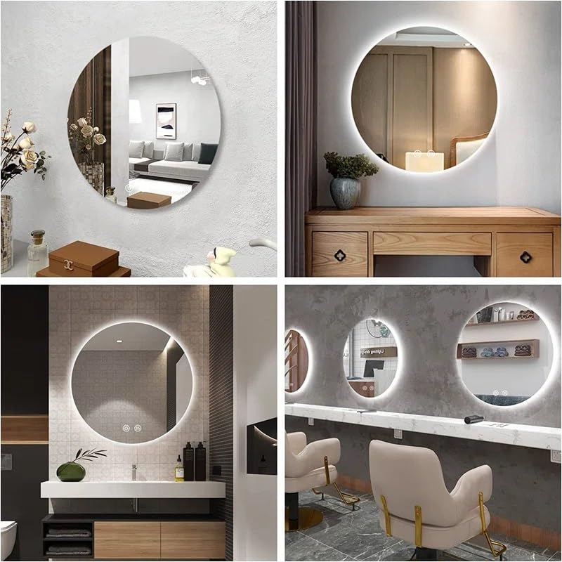 Artessa Minimal Backlit Round LED Mirror with Defogger, Dimmer-Option, 3-Colour LED for Bathroom (70 x 70 CM)