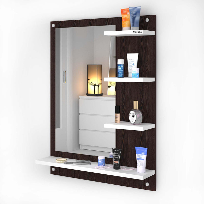 Anikaa Mavis Wall Mounted Dressing Mirror with Shelf for Living Room Bedroom (Wenge/White)