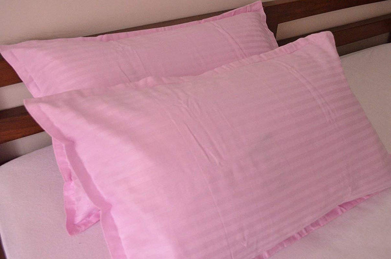 Bedshed 300 TC Glace Cotton Plain Stripe Single Bedsheet with 1 Pillow Cover for Home, Hotel, Guest Room (60 X 90) Inch Baby Pink Pack 1