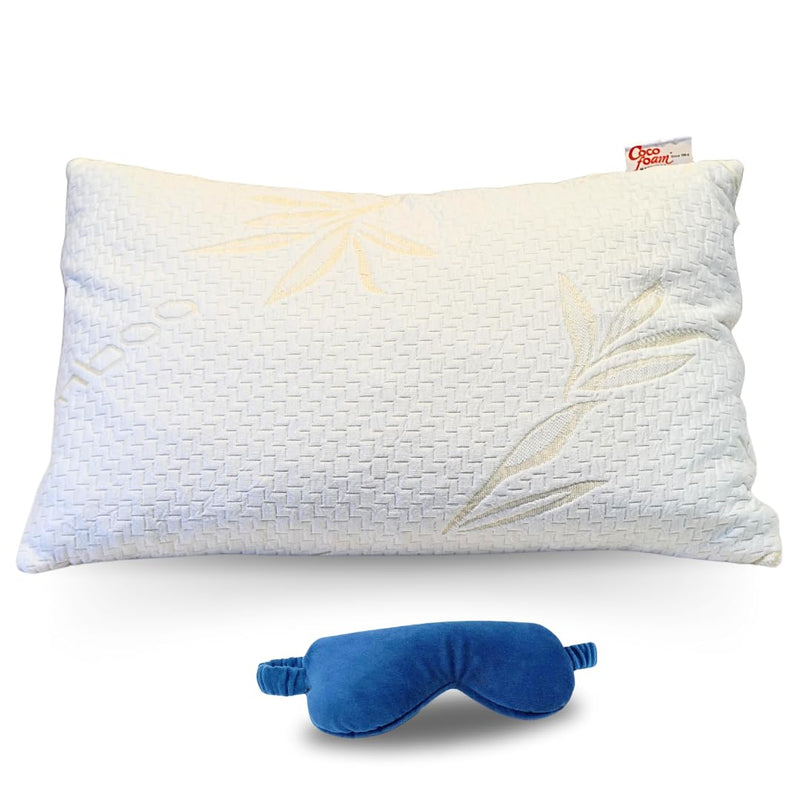 COCOFOAM Shredded Memory Foam Pillow Made with Organic Bamboo Leaf for Head and Neck Support - Comfy and Washable X Cool-Gel Infused Eye Mask, Ultra Light Weight for Better Sleep.