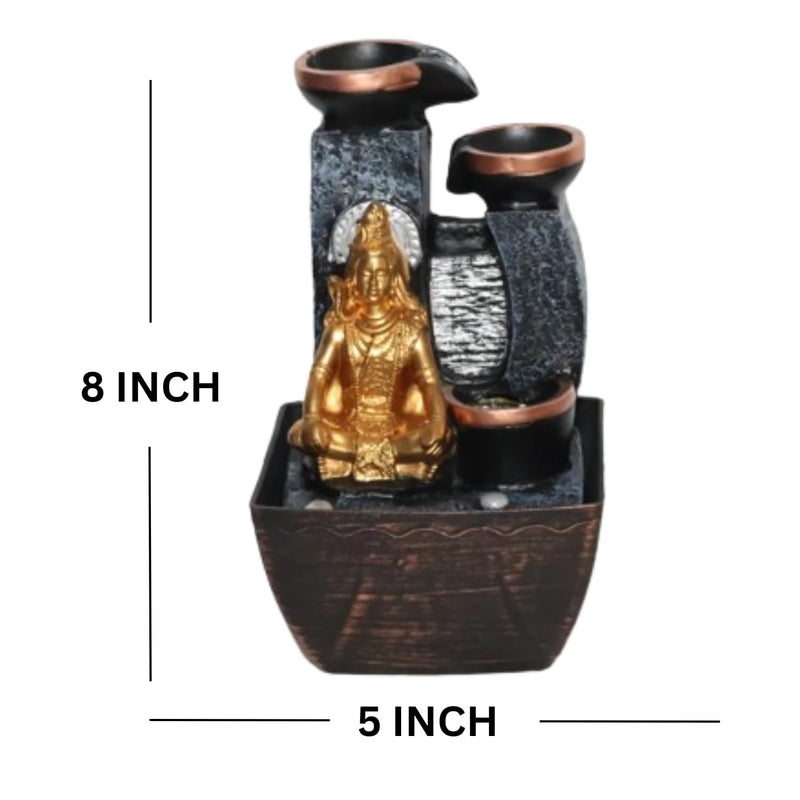 8-Inch Shiva Water Fountain with LED Light and Water Flow Control - Polyresin Statue Showpiece