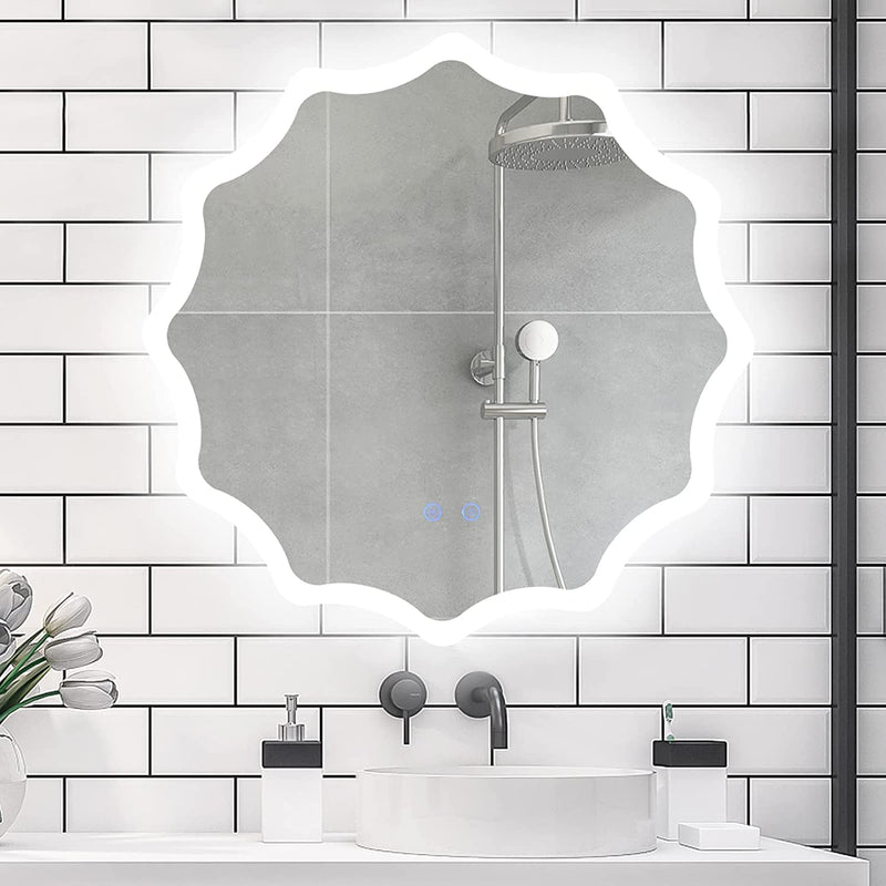 TINITALO Bathroom LED Mirror Home Mirror Wall Mirror with Touch Sensor, 3 Light Effects, Glass, Round LED-20 (30 x 30 Inch)