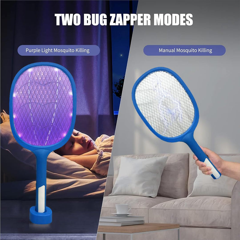 GaxQuly GaxQuly 2 in 1 Mosquito Killer bat Electric Fly Swatter Mosquitos Electric Insect Killer Indoor & Outdoor (Racket Blue-UV)