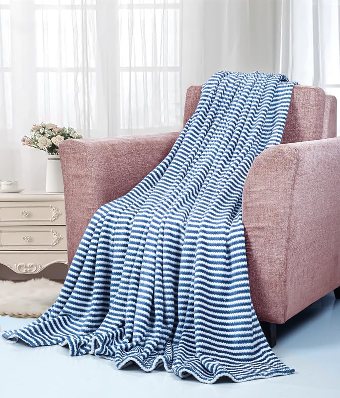 BSB HOME® Premium 220 TC Fleece Single Blanket | 300 GSM Lightweight Cozy Ultrasoft for Bed, Sofa, Travel & Camping| 228x152 cm Blue & White