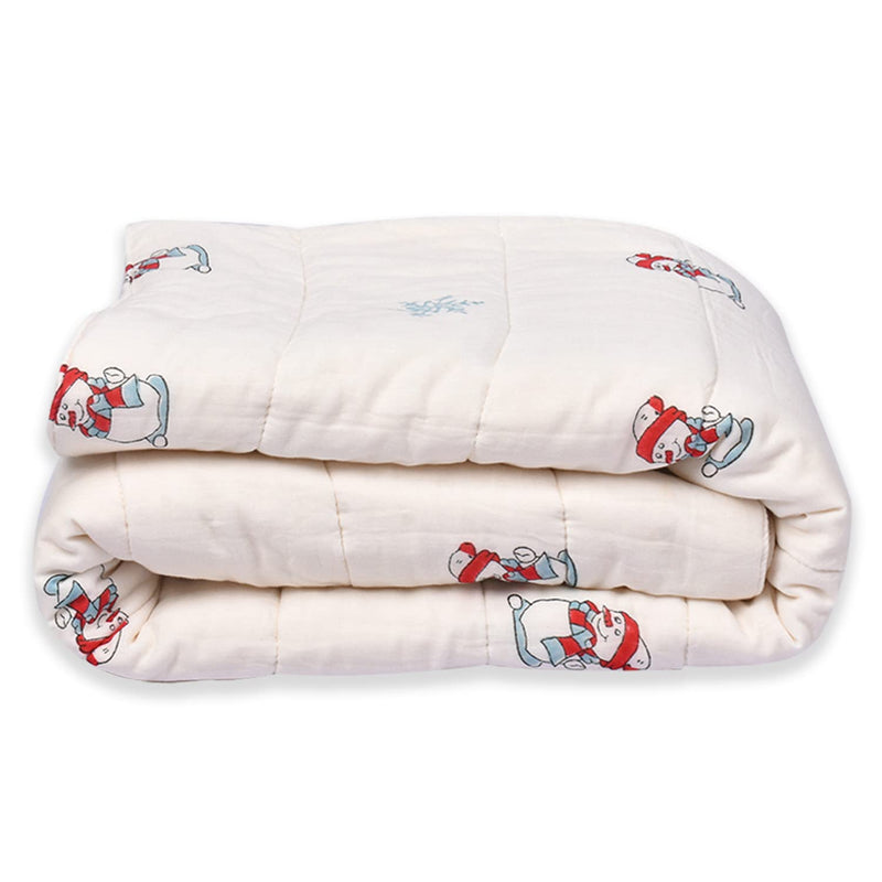 MOM'S HOME Organic Cotton Baby AC Quilt - Snowman - 0-3 Years - 110X120Cms