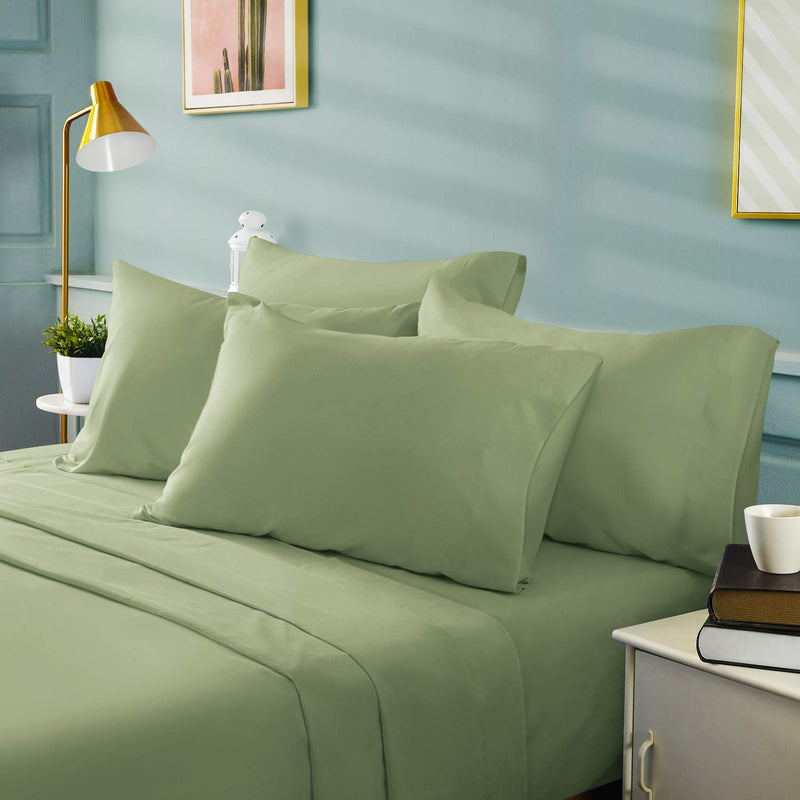 BYSURE Hotel Luxury Bed Sheets Set 6 Piece(Queen, Sage Green) - Super Soft 1800 Thread Count 100% Microfiber Sheets with Deep Pockets, Wrinkle & Fade Resistant