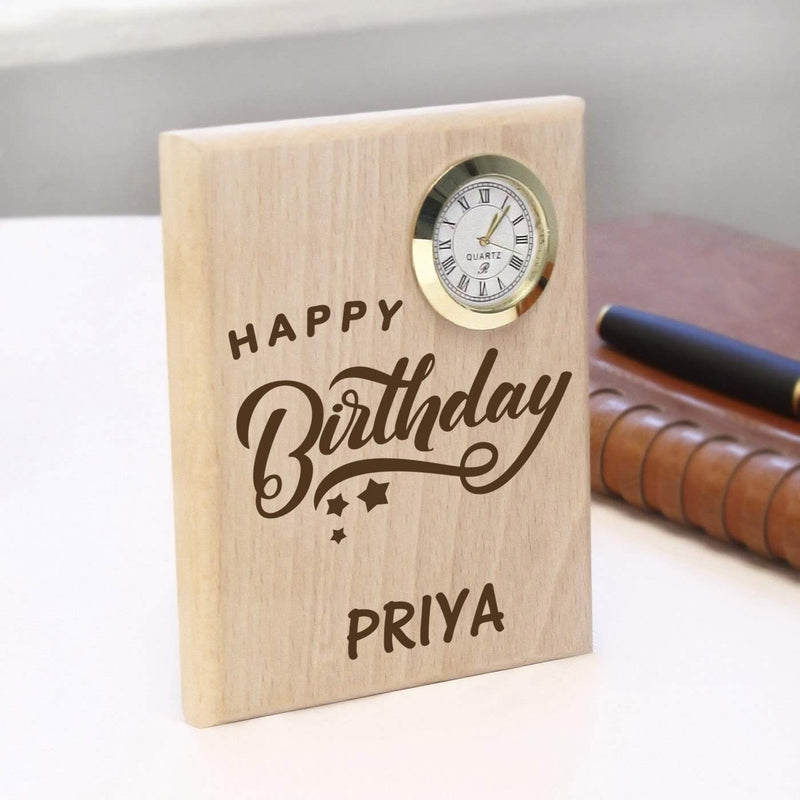 Graphicalmela Wooden Table Clock Birthday/Personalized Table Clock Name Gift with Congratulation for mom dad Uncle Aunty boss Friend Office Colleagues Boyfriend Girlfriend Sister