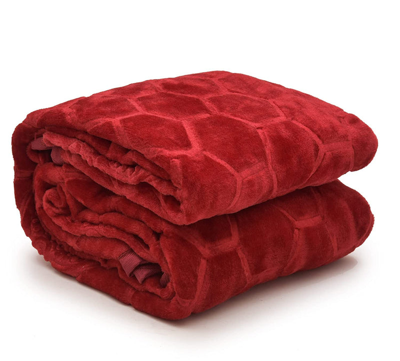 HomyReef 500 TC Floral Embossed Mink Blanket for Single Bed Blanket| Ultrasoft & Lightweight Solid Blanket for Winter & Mild Winter Sofa, Couch, Bedroom (Maroon, Single Bed - 85x60 Inch)