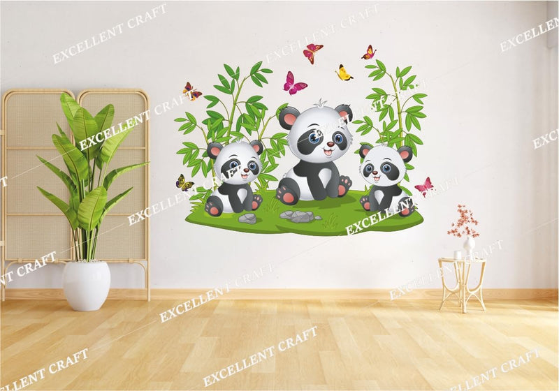 Delight Art Beautiful Pandas and Butterfly Design Wall Sticker Size - (57 * 41) cm