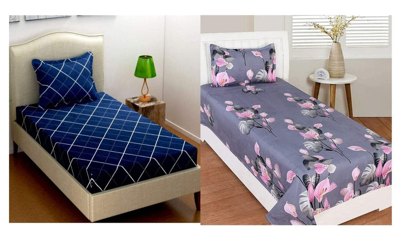 Soniasaa Prime Collection 199 TC Cotton-Blend Single Sized(90x60) Inch 2 Bedsheet with 2 Pillow Covers with Digital HD Print (Slate & Blue)