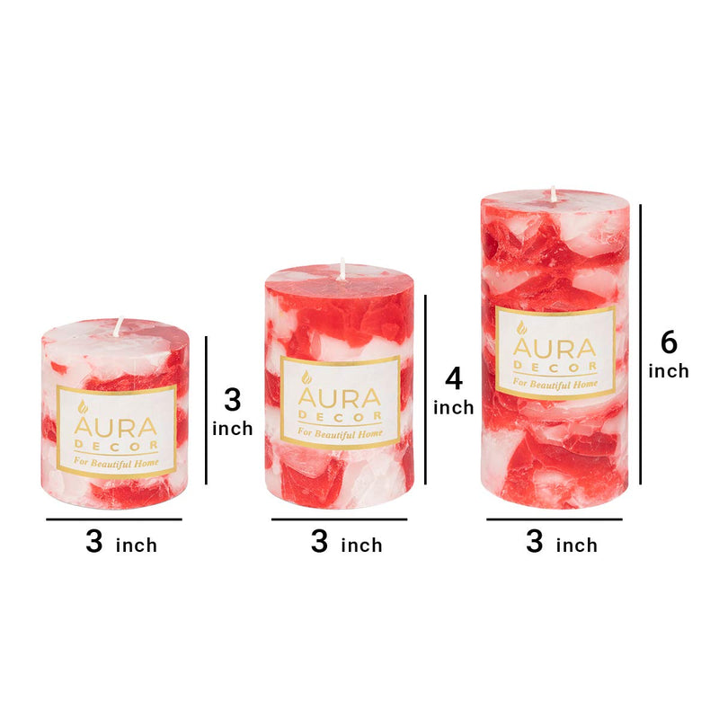 AuraDecor Highly Fragrance Pillar Candle (Set of 3) 3 * 3,3 * 4,3 * 6Inch || Pillar Candle || Set of 3 Pillar|| Gift Set || Fragrance Candle (Apple Cinnamon Chunk)