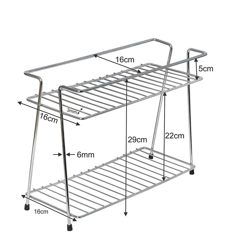 CR18 COLLECTION Multipurpose Spice Rack Stainless Steel 2 Layer Corner Storage Rack Shelf & Spice/Masala Boxes Container/Basket for Utensils-Dishes-Plates for Kitchen, Tiered Shelf