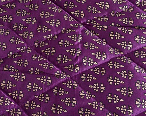 fashhub Rajasthani Cotton Filled Light Weight Silk Soft Jaipuri AC Quilt/Razai Dohar Over All Floral Print Design with Gold Print Quilts Blankets for Home (85x100 Inch,Purple Jaal Print, Double Bed)