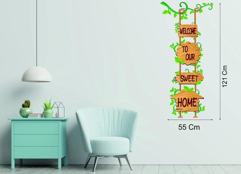 Kaushiki Wall Welcome to Our Sweet Home Wall Door Sticker, 121 cm x 56 cm, Multicolour, Botanical Desg-09