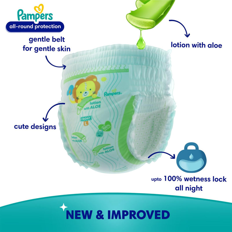 Pampers All round Protection Pants Style Baby Diapers, Small (S) Size, 52 Count, Anti Rash Blanket, Lotion with Aloe Vera, 4-8kg Diapers