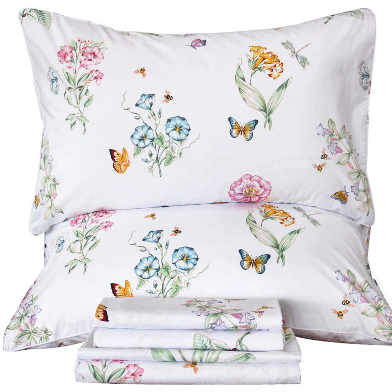 QSH Queen’s House Floral Butterfly Sheets Sets Egyptian Cotton Printed Deep Pocket Bed Sheet Set —King Size,Sheet I