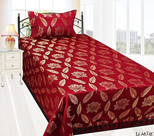 KOSOVO Vancouver Range of Polycotton & Silk Single Bed Bedsheet with 1 Pillow Cover, Maroon