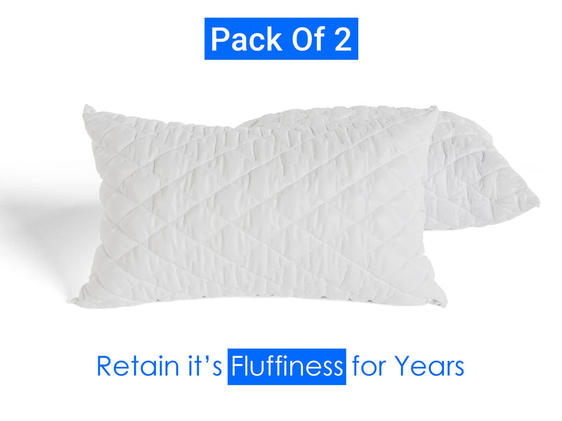 AVI Premium Quilted Bed Pillows for Sleeping Microfiber Filler Soft & Luxurious for Side and Back Sleepers, Set of 2 King Size, 20 x 36 Inch, White