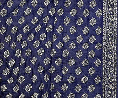 Craft Jaipur Cotton Gold Print Jaipuri Light Weight Single Bed Razai- (Dark Blue)