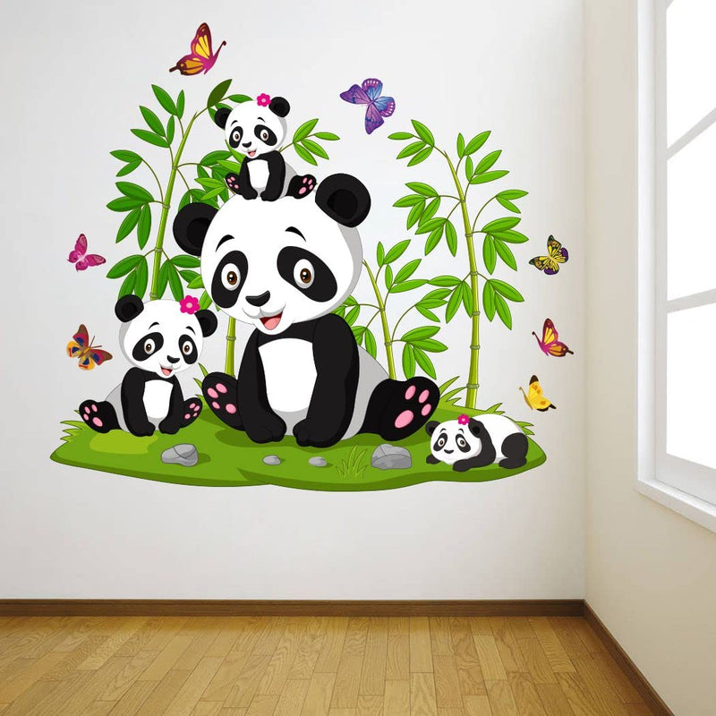 Delight Art Beautiful Pandas and Butterfly Design Wall Sticker Size - (55 * 62) cm