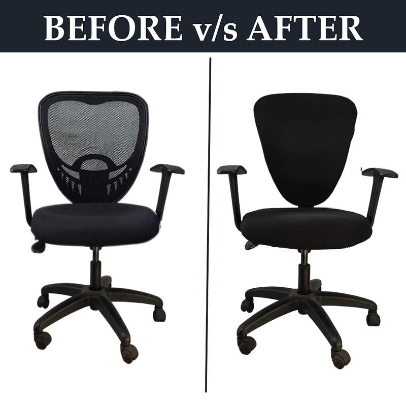 HOTKEI Black 2 Piece Office Chair Cover Pack of 1 Stretchable Elastic Polyester Blend Removable Washable Office Computer Desk Executive Rotating Chair Seat Covers Slipcover Protector