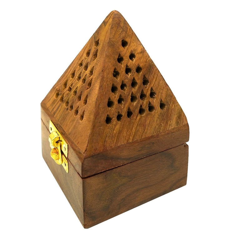 WOOD ART STORE Wooden Pyramid Shape Incense Box Hoder Stand | Wooden Agarbatti Stand with ash Catcher for Home Office | Incense Sticks Holder (Medium)