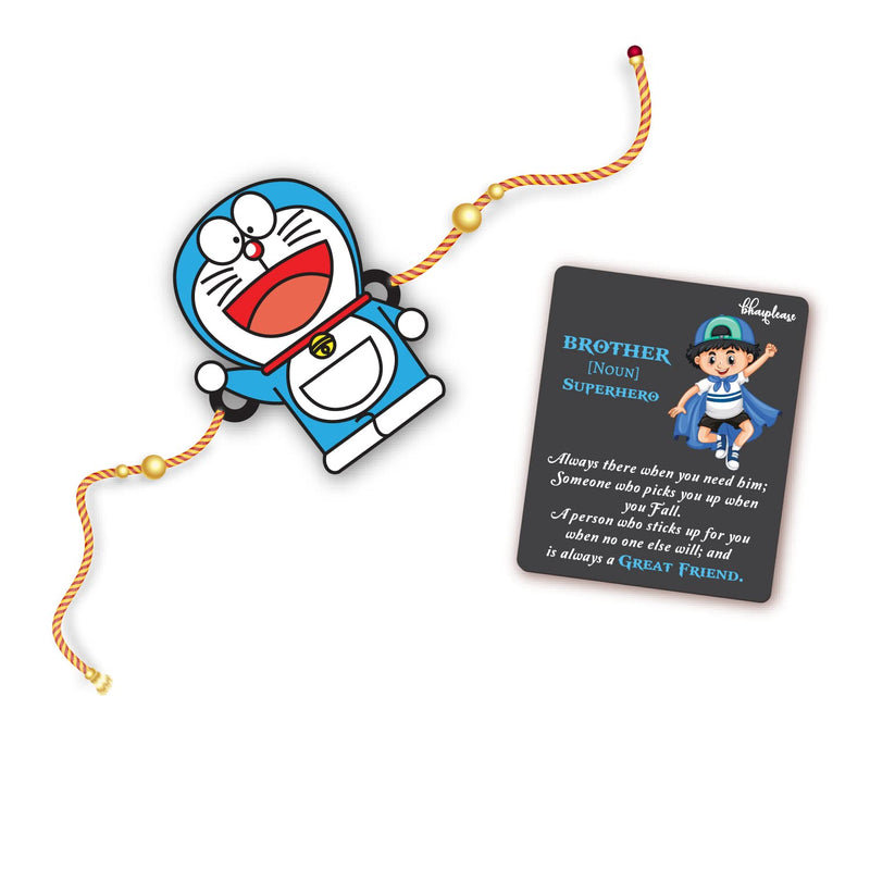 Bhai Please Doraemon Rakhi with Brother is Superhero Fridge Magnet (Gift Combo for Bhai/Bhaiya) | Set of 1 pc Rakhi with Roli/Kumkum - Chawal and Fridge Magnet