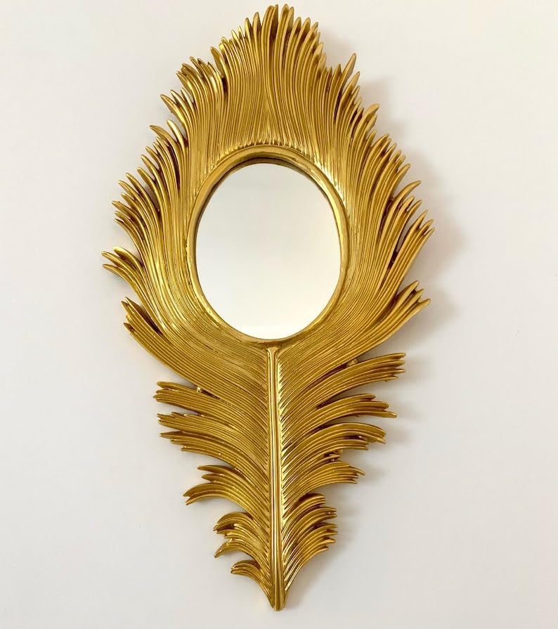 VAS Collection Home Peacock Wing Mirror for Living Room and Bedroom (Golden)