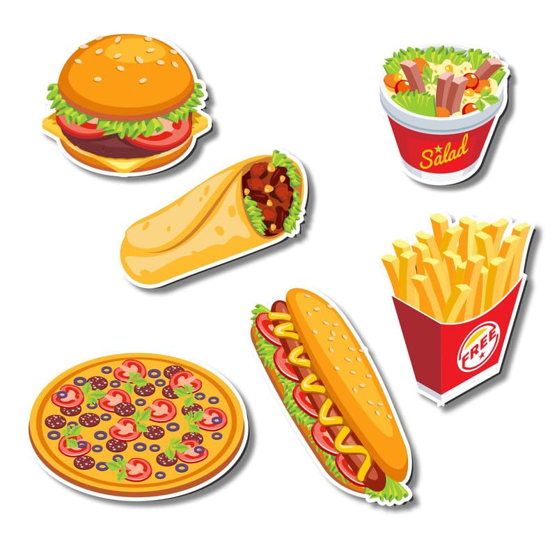 SAF Pizza Burger Theme MDF Wooden Set of 6 Fridge and Door Magnets |Home Decor Item | Kitchen Decor Item |FM-6p-13