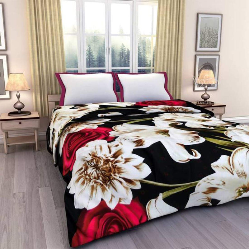 DEILYVERY Poly Cotton Flower Print Single Bed Reversible AC Blanket | Dohar | Quilt | Comforter | Duvet (Lili Flower, Single)