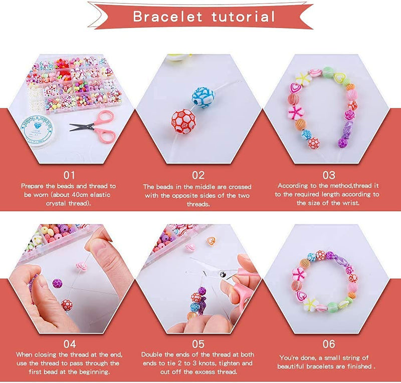 SYGA Plastic Beads for Kids Crafts Children's Jewelry Making Kit DIY Bracelets Necklace Hairband and Rings Craft Kits Birthday for 4, 5, 6, 7-Year-Old Little Girls(DIYBeadsSet-10) Multicolor