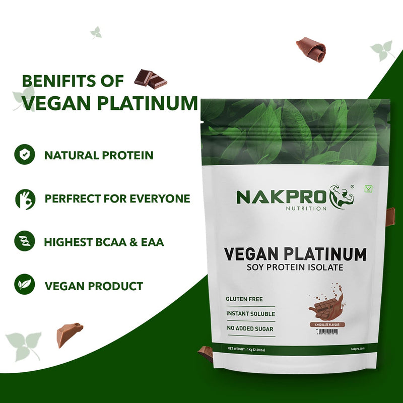 NAKPRO Vegan Soy Protein Isolate 90% | Raw, Pure, Natural & Vegetarian Plant Protein Supplement Powder - (Chocolate, 1 Kg)