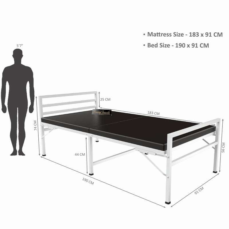 Honey Touch Metal Folding Bed Single Size With Mattress For Sleeping Guest Bed Easily Storable (White, Double Layer Foam), 46 Centimeters