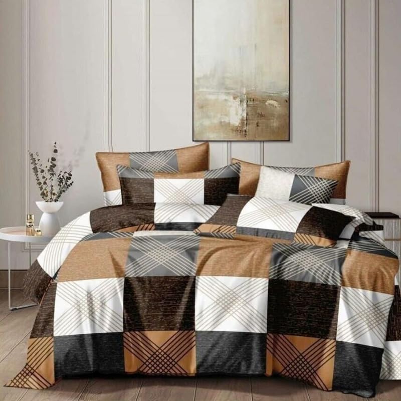 Vaastu Furnishings Prime Collection Supersoft Glace Cotton 160TC Printed Double Bedsheet with 2 Matching Pillow Covers (Multicolour) Size 90 x 90 Inch - Brown Box (M)