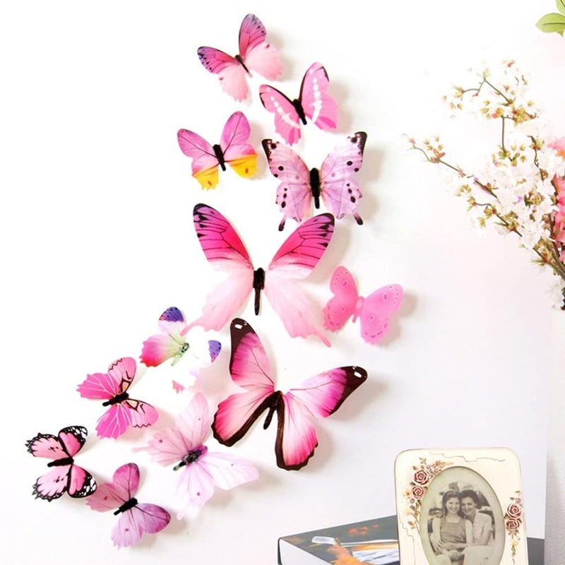 SMART WINDOW Light Pink 3D Butterflies Home Décor Self Adhesive Peel and Stick Wall Sticker 12 Pieces Butterfly Sticker Sheet (16CM X 13CM)