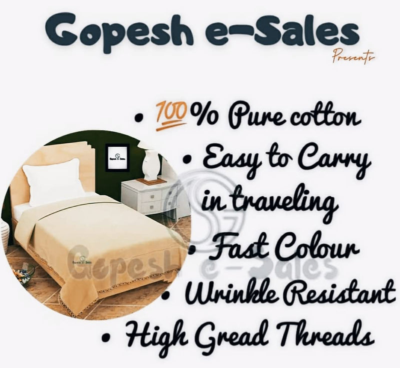 Gopesh e-Sales® 100% Cotton Beautiful Single Bed Size Skin Friendly Summer Blanket/Khes/Dohar/Top Sheet/Chadar (Pack of 1) Beige