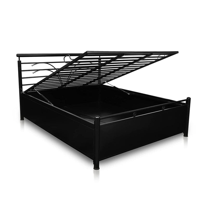 Royal Interiors Leaflet Metal King Size Bed with Foam Mattress and with Hydraulic Storage for Bedroom Living Room Furniture Double Bed for Home (King Size) (75"x72")