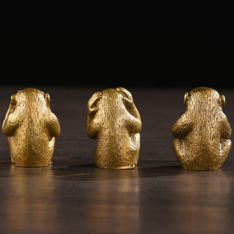 BRABUD Brass Statue Three Monkeys See No Speak No Hear No Evil Home Office Desk Decor Gift TQZDBS003