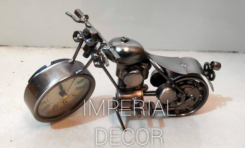 Imperial Decor Metal Handmade Royal Look Showpiece Motor Bike with Clock | Decorative Indian Cruise Shape | (28 cm)