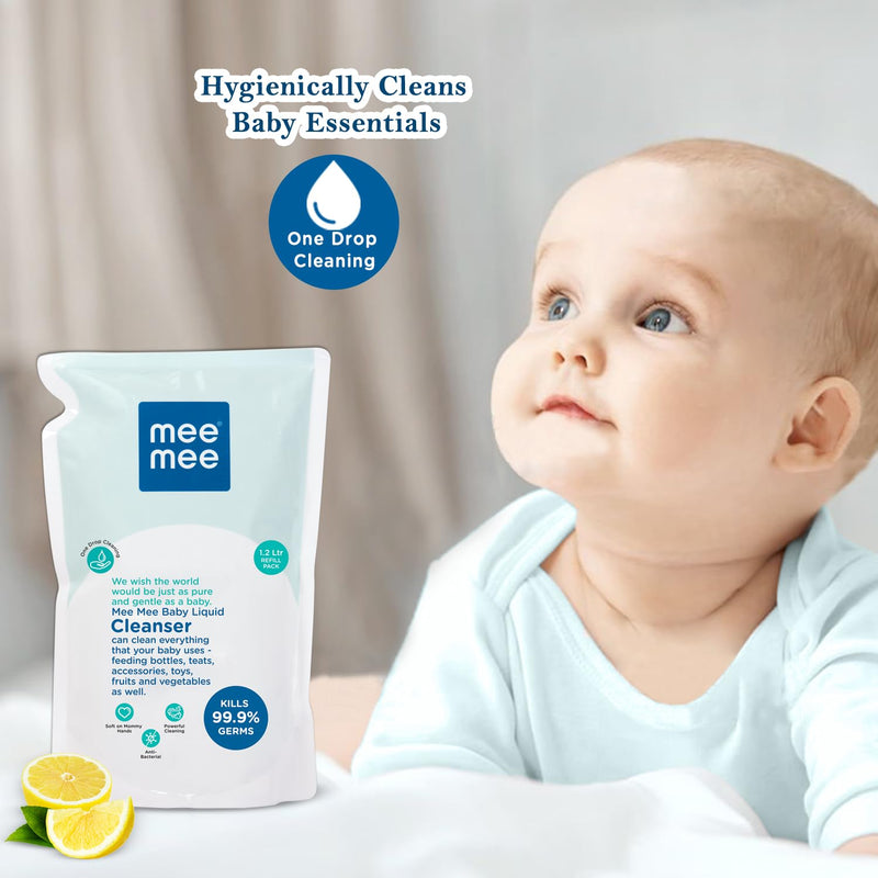 Mee Mee Anti-Bacterial Baby Liquid Cleanser 1.2 L | Kills 99.9% Germs | Feeding Bottle Cleaner Liquid vessel | nipple cleaning | milk bottle | clothes | Accessories and Toys (Refill Pack)