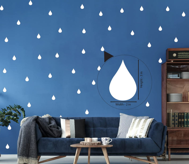 WallDesign Vinyl Rain Drops Pattern Wall Stickers (White, 3 In) - Set of 84