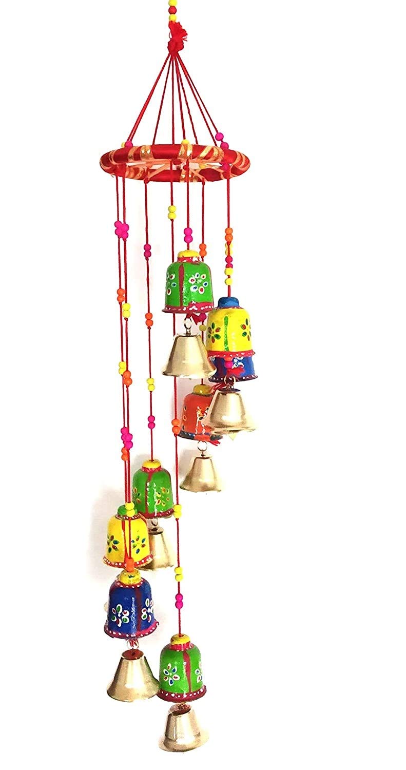 Anupam Enterprises Indian Rajasthani Handmade Traditional Art Home Decoration Wall Hanging Plastic Wind Chime with Bells (Multicolour)