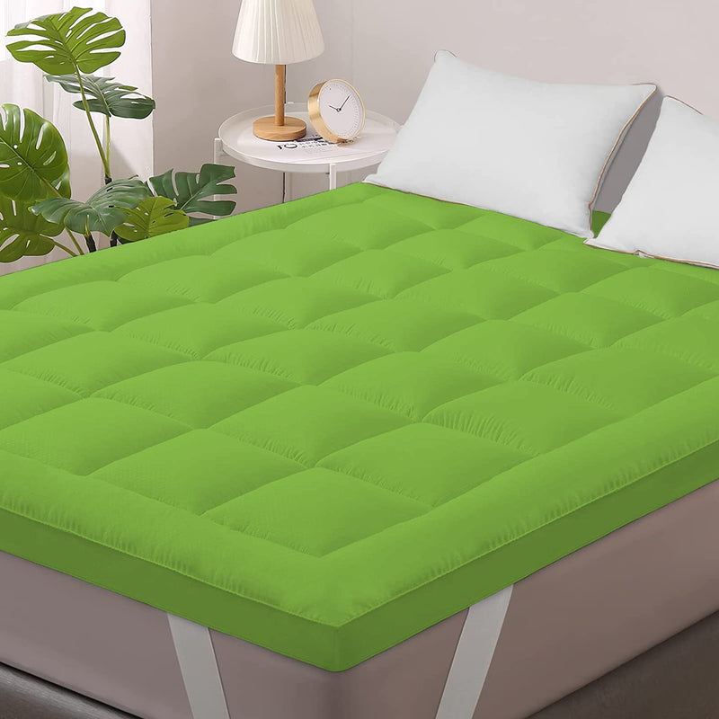 Jaipur Linen 800GSM Hollow Fibre Mattress Padding/Topper Mint Green for Single Bed-36 Inch X 72 Inch